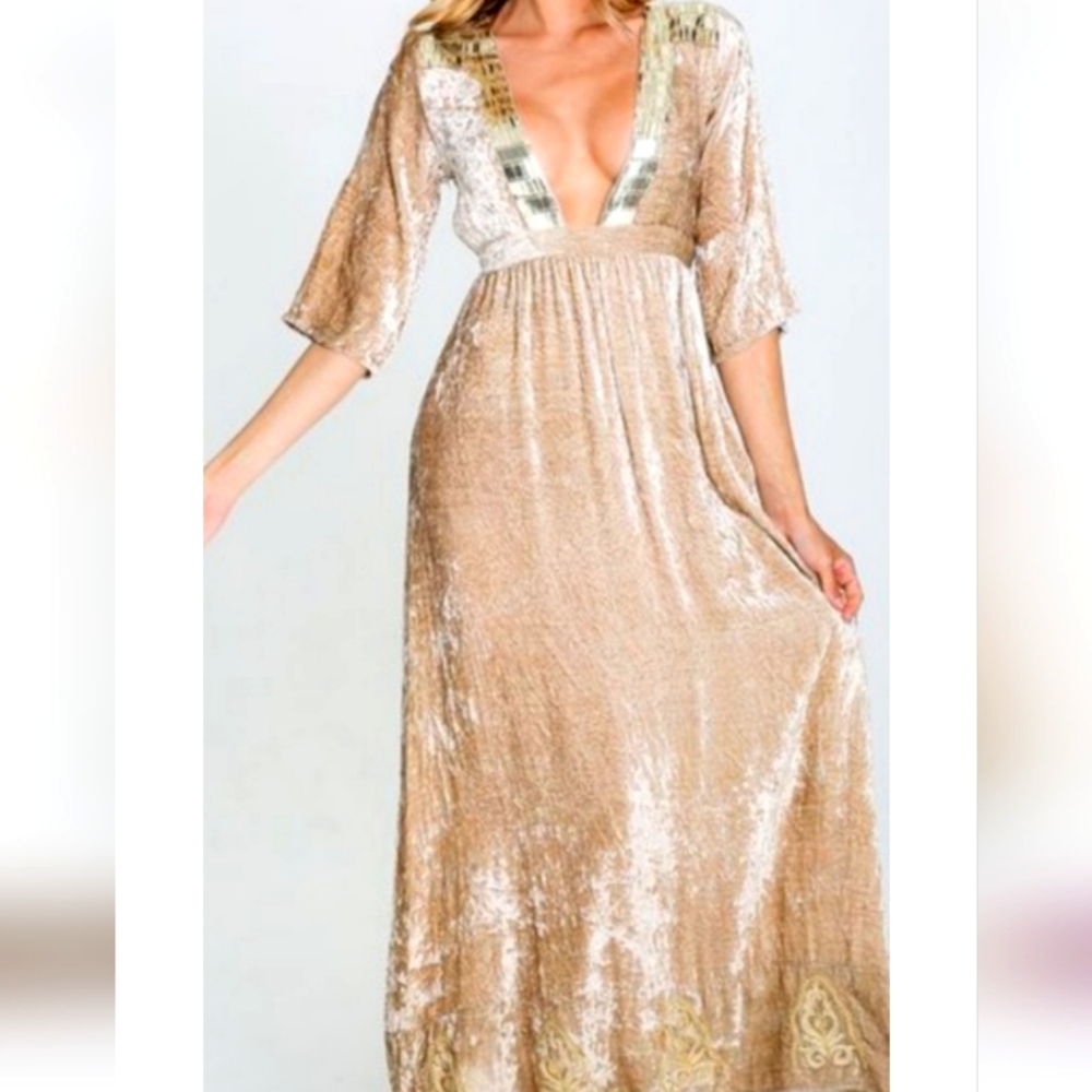 Raga Cream and gold velvet maxi Dress,NEW